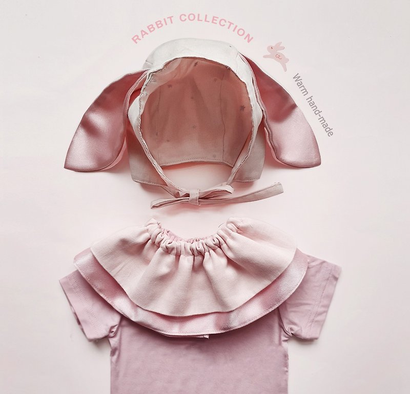 棉．麻 彌月禮盒 粉紅色 - 粉色兔子套裝組  包屁連身衣  彌月禮  周歲禮