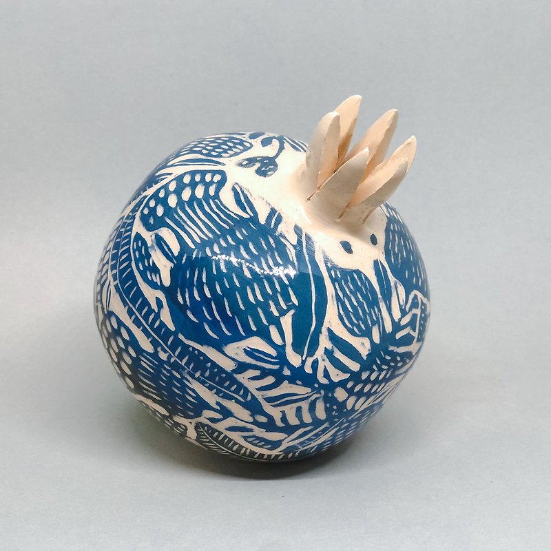 Ceramic pomegranate 11 cm Sgraffito Hand painted Made in Ukraine - Pottery & Ceramics - Pottery Blue