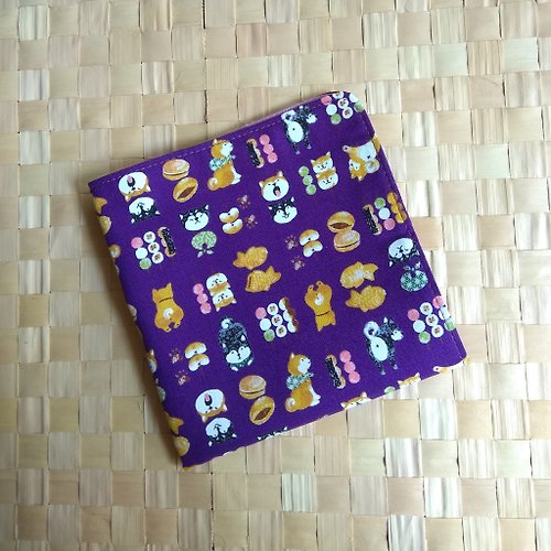 凱蒂．心．手感生活 日本純棉手帕 = 柴柴的和風點心店 = 紫 (共4色)