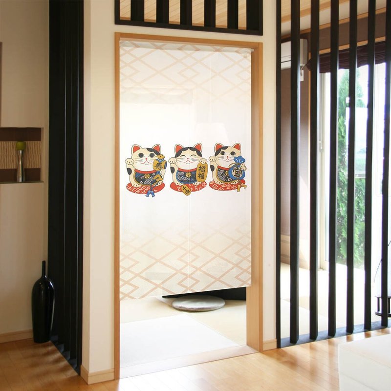 【預訂】日本製 三重招財貓門簾 - 門簾/門牌 - 棉．麻 白色