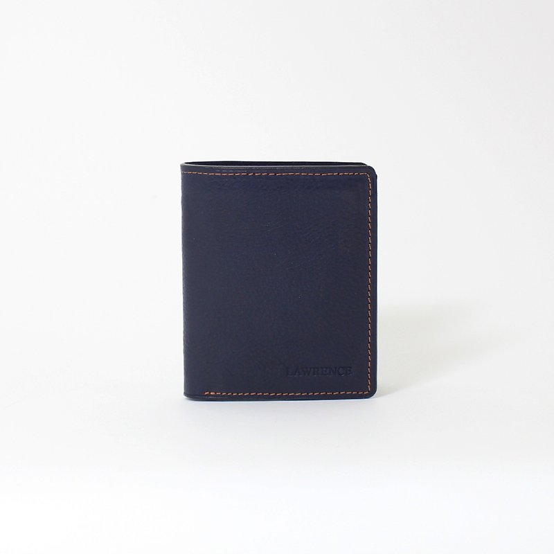 Navy Veg Tan Bi-fold Wallet - กระเป๋าสตางค์ - หนังแท้ สีน้ำเงิน