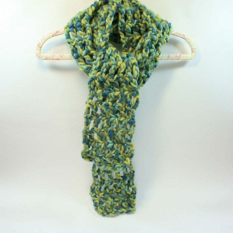 Knitted hand woven scarf-pure wool 01 - Knit Scarves & Wraps - Wool Green