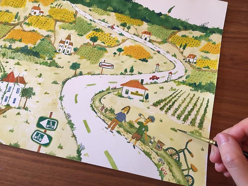 法國勃艮第酒鄉單車遊(手繪插畫含A4畫框)