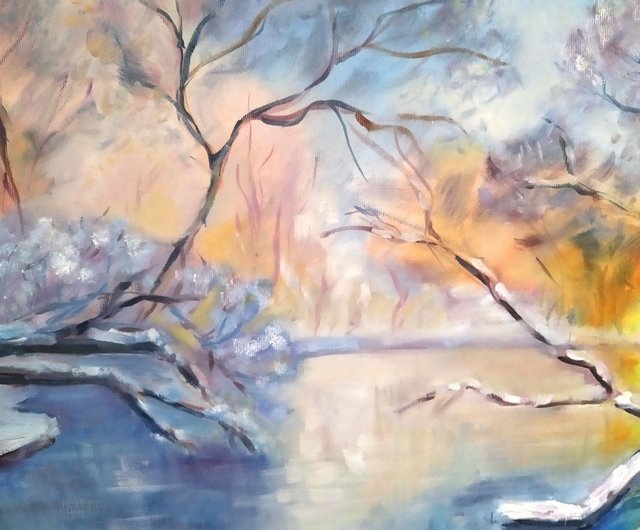 油絵冬の日の出