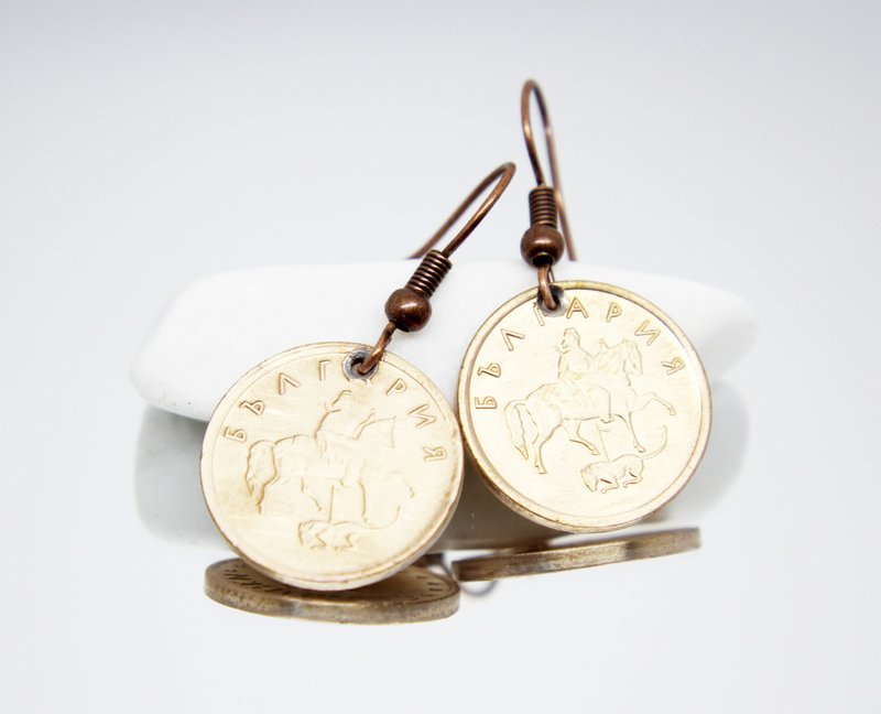 Coin Drop Earrings Mini Coin Earrings Ancient Coin Jewelry Coin Hoop Earrings - ต่างหู - โลหะ 