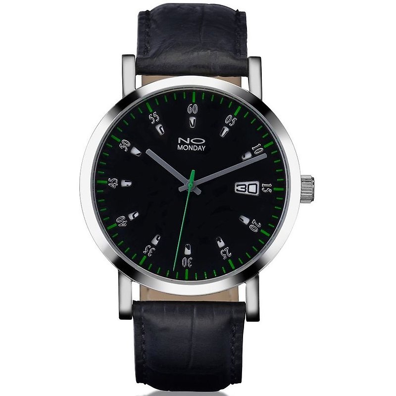 【NO Monday】12 WINDOWS series-463G2/black (green and gray needle)/43mm - นาฬิกาผู้ชาย - วัสดุอื่นๆ สีดำ