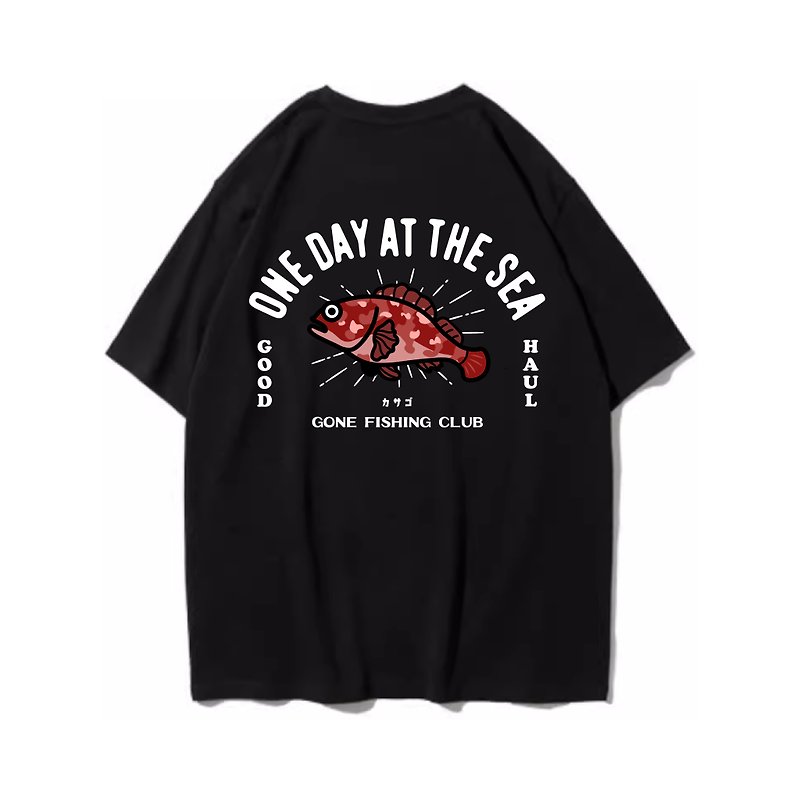 石ユニセックス半袖 T シャツ 7 色男女兼用釣りクラブ - トップス ユニセックス - コットン・麻 ブラック