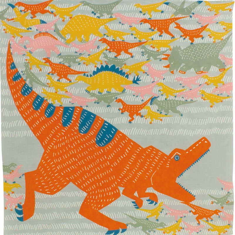 Kyoto furoshiki towel-katakata three towels-dinosaur - Handkerchiefs & Pocket Squares - Cotton & Hemp 