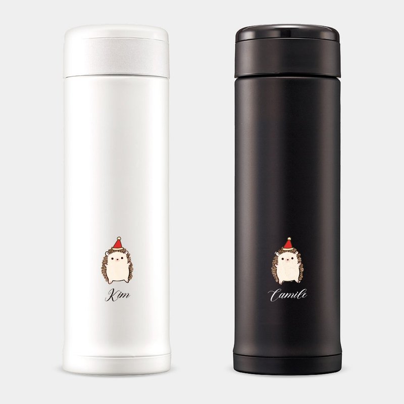 【客製化禮物】聖誕刺蝟 英文名 象印不鏽鋼保溫杯 保溫瓶 PU030 - 保溫瓶/保溫杯 - 不鏽鋼 黑色