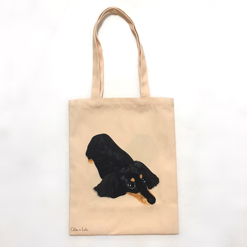 Wang Miao Canvas Bag-Black Four Eyes Sausage - Handbags & Totes - Polyester White