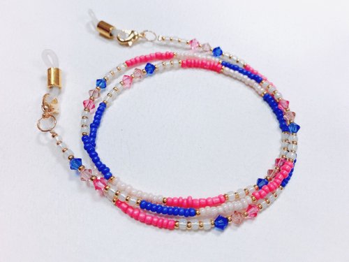 ♪❤️ カメオ　ガラスビーズ　マスクチェーン　メガネチェー メガネチェーン》チェコビーズ6弁花（ムーンリラ）マスク