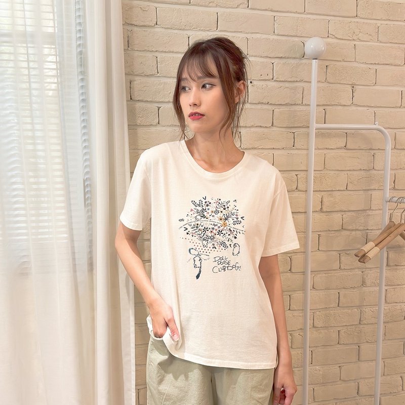 Hana Mokuba シンプルラウンドネックプリントカジュアルTシャツ - Tシャツ - その他の素材 