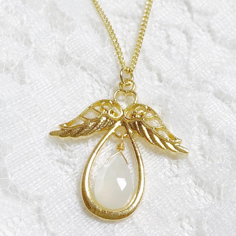 Quiet Angel Necklace Milky Quartz 1 Grain Pendant - Necklaces - Semi-Precious Stones White