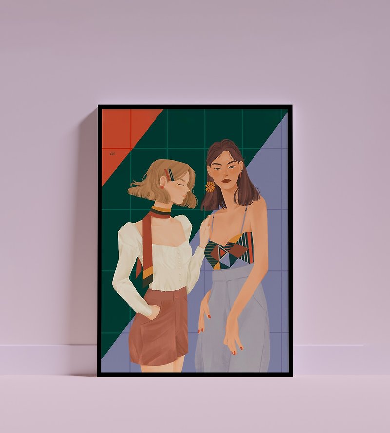 【Illustration Poster】Cool Sisters / A4 Art Prints - Posters - Paper Multicolor