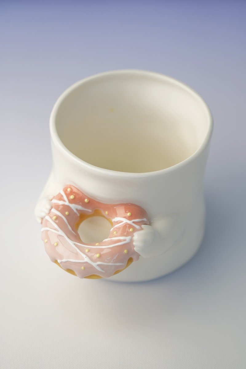 Strawberry Donut Handmade Underglaze Color Ceramic Mug Couple - แก้ว - เครื่องลายคราม ขาว