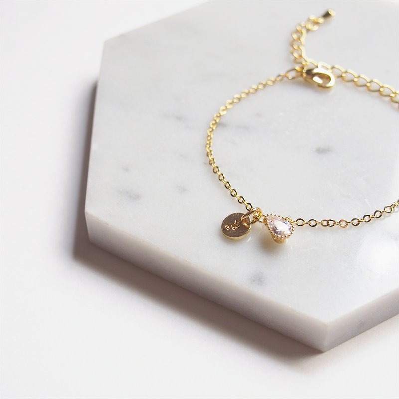 Drop-shaped imitation diamonds, customized, English letters, gold-plated bracelet, bracelet - Bracelets - Glass Gold