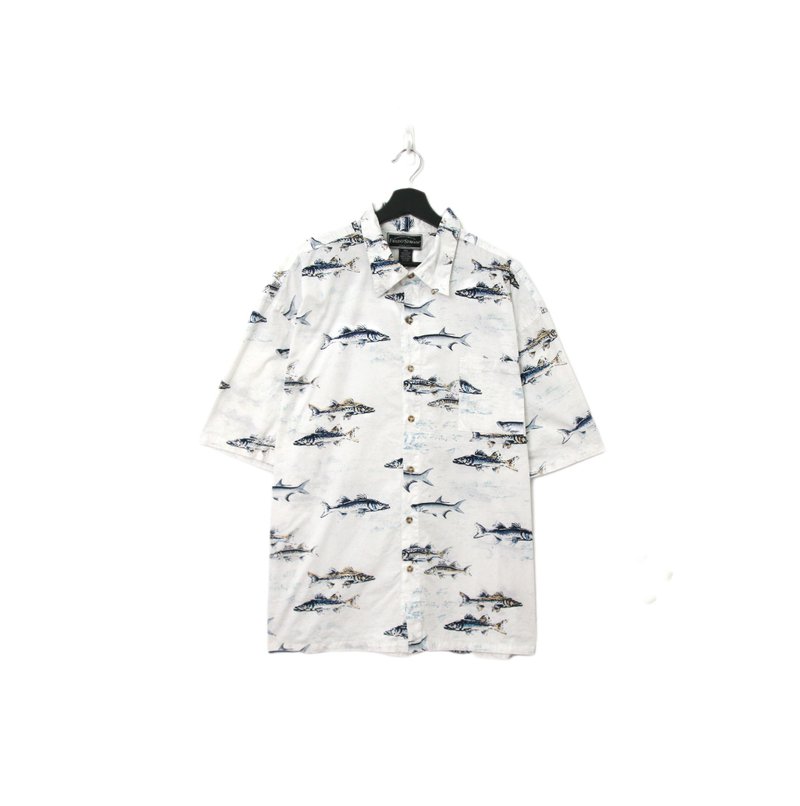 Back to Green-魚圖騰短袖襯衫 遨遊魚群 ff-01 vintage shirt - 男襯衫/休閒襯衫 - 棉．麻 