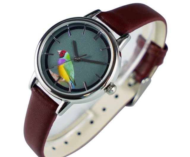 カラフル文鳥ウォッチ ブラウン ストラップ レディース 腕時計