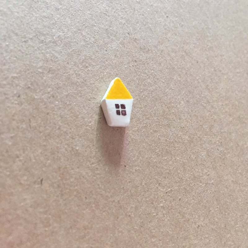 黃色小房子簡約可愛耳釘手作手繪飾物黏土耳環 - 耳環/耳夾 - 黏土 黃色