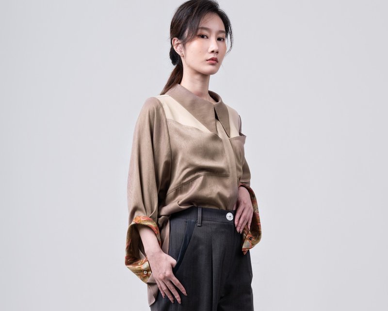 高雅女爵透視外罩衫-卡其 - 女大衣/外套 - 聚酯纖維 卡其色