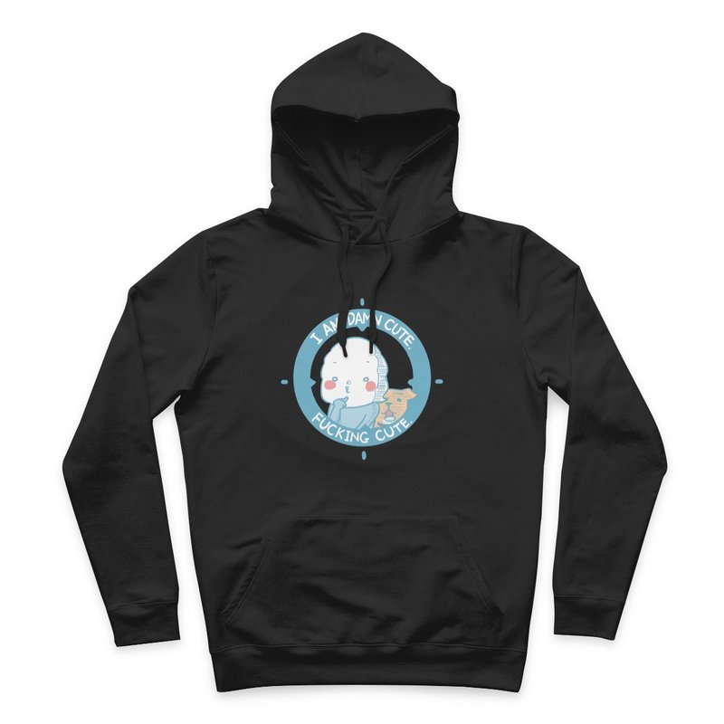 パフスーパーカワイイ-ブラック-フード付きTシャツ - トップス ユニセックス - コットン・麻 ブラック