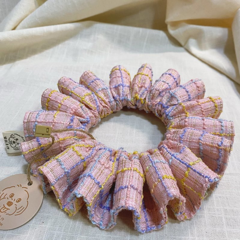 發裁手作。Facai Handmade 毛孩小丑領領巾_小香織格毛呢_氣質粉 - 項圈/牽繩 - 棉．麻 粉紅色