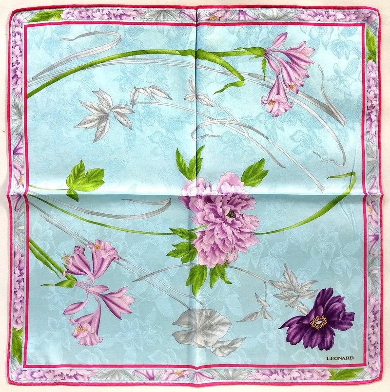 Leonard Vintage Scarf Floral Floral 20.5 x 20.5 inches, vintage scarf - 絲巾 - 絲．絹 藍色