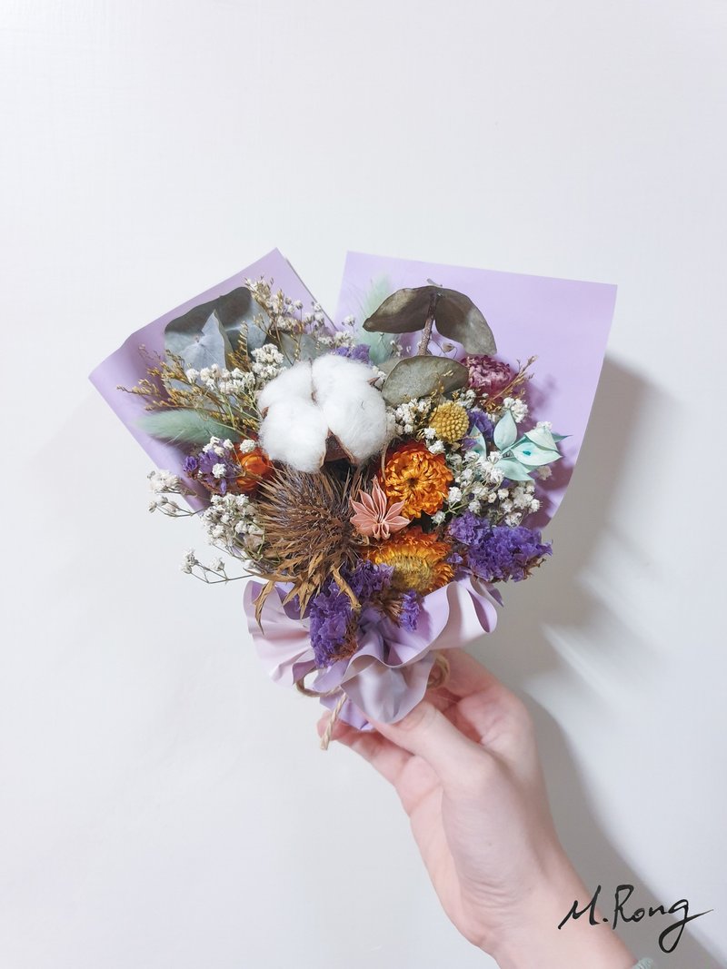 Purple want for you Valentine's Day bouquet dry flower eternal flower cotton gypsophila wheat stalk chrysanthemum - Dried Flowers & Bouquets - Other Materials Purple