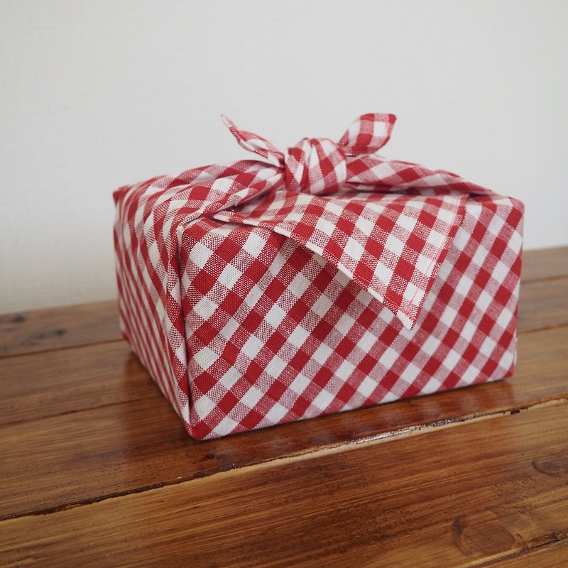 Linen Furoshiki - กล่องข้าว - ผ้าฝ้าย/ผ้าลินิน สีแดง
