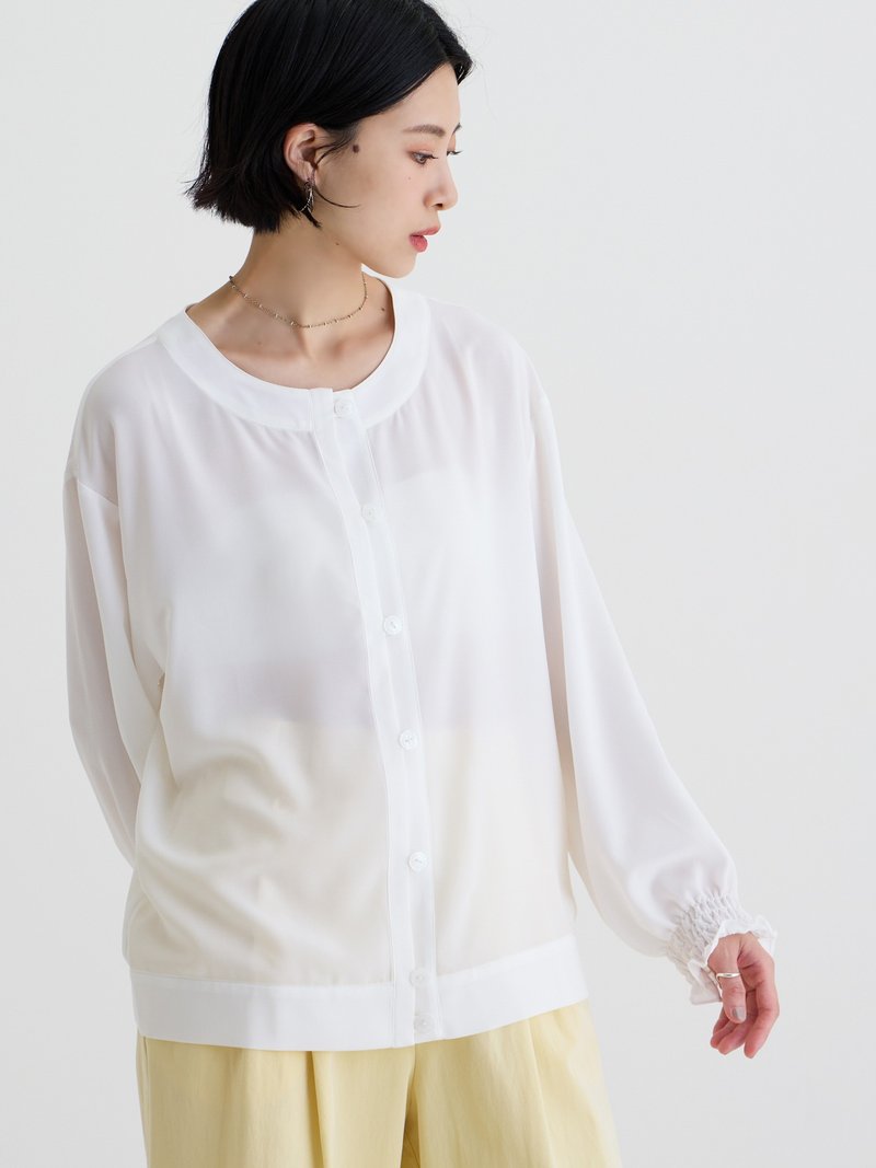 Shimmer cardigan long sleeves-Rouyun - Women's Shirts - Polyester White