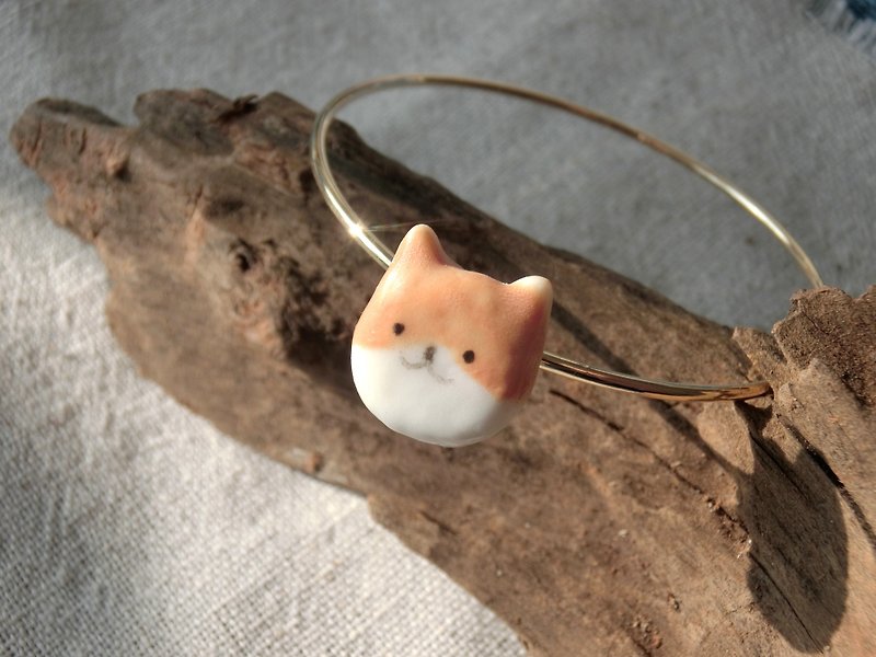 Ceramic bracelet - Little Shiba Inu/ Cute/ Dog/ White/ Yellow/ Little dog/ Animal - สร้อยข้อมือ - เครื่องลายคราม หลากหลายสี