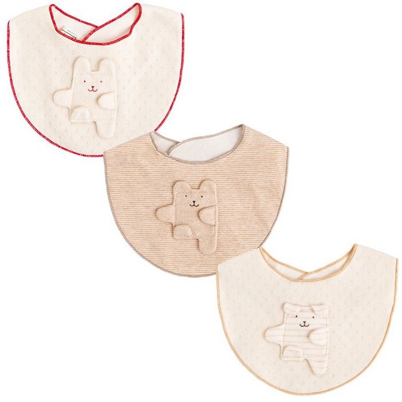 Y-1234 100% Organic Cotton Mini Sty Bib Rabbit Bear Dog Made in Japan - Bibs - Cotton & Hemp White