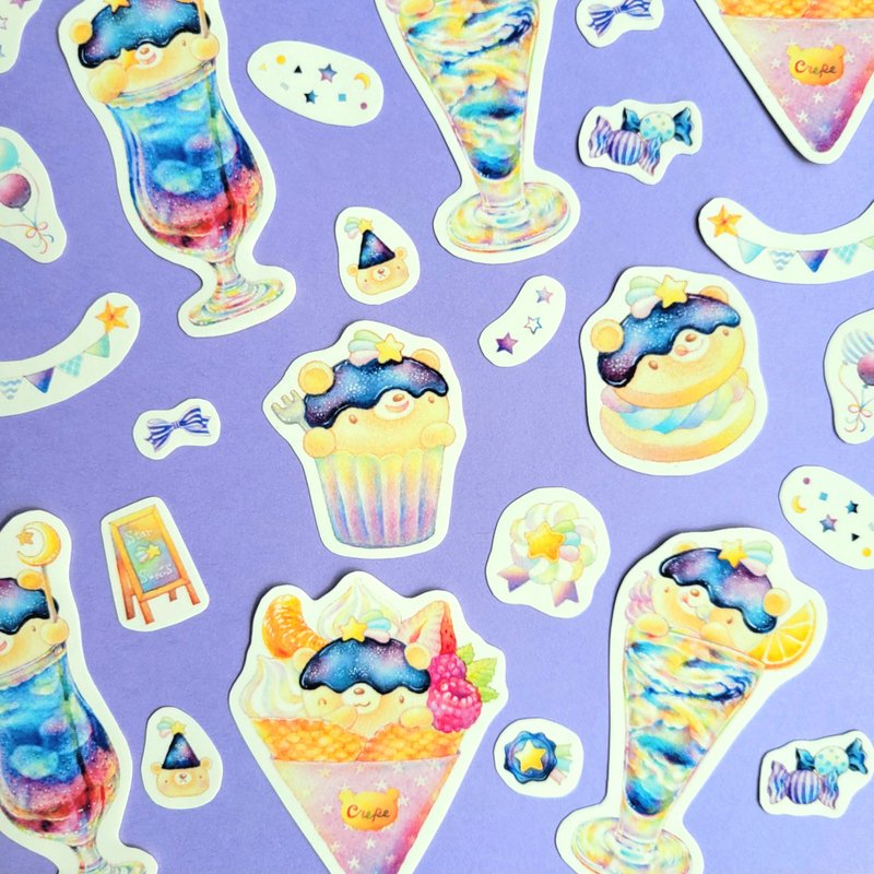 流れ星くまスイーツ フレークシール - ステッカー・シール - 紙 ホワイト