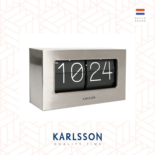Ur Lifestyle Karlsson, 座枱銀色翻頁鐘Table clock Boxed Flip brushed steel
