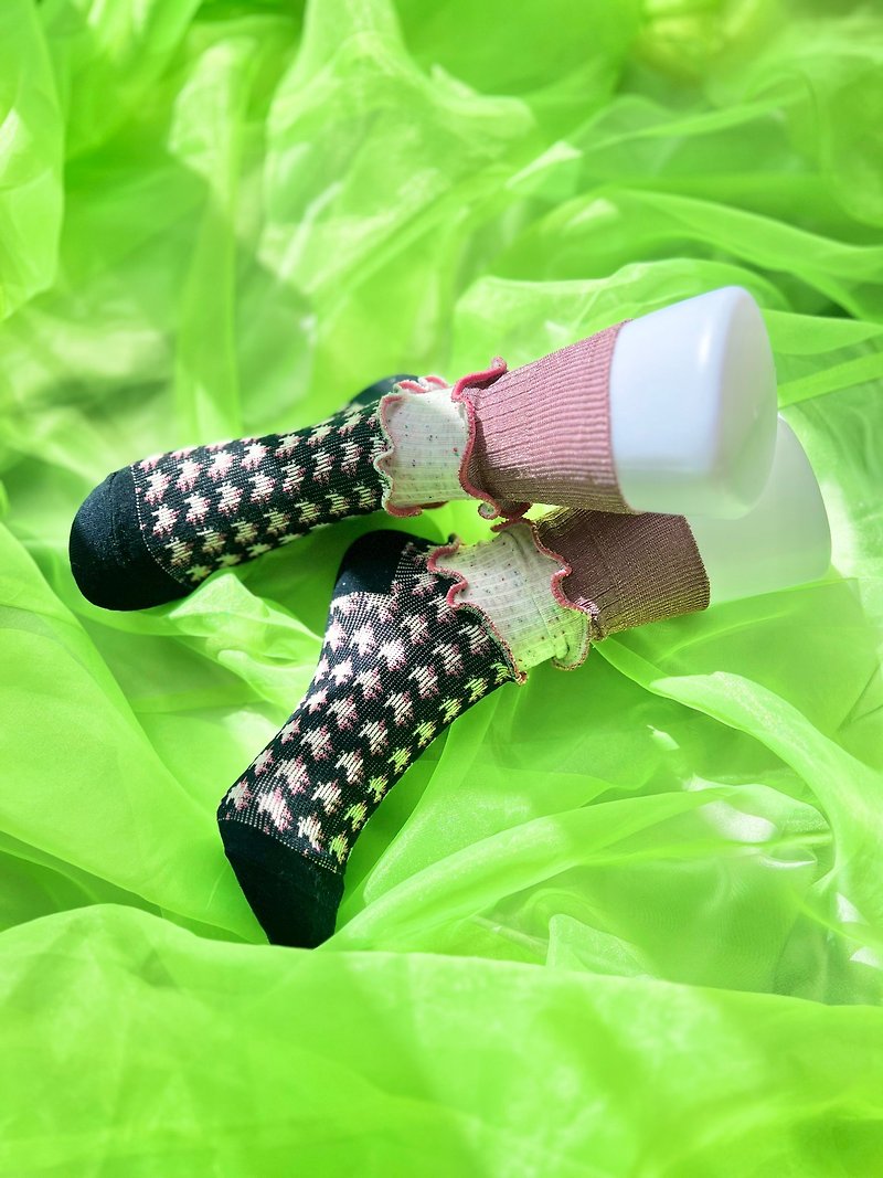 ピンク×ブラック チェック カラフルメロウソックス 派手靴下 個性的 22.5〜25 女性靴下 socks - ソックス - その他の素材 ピンク