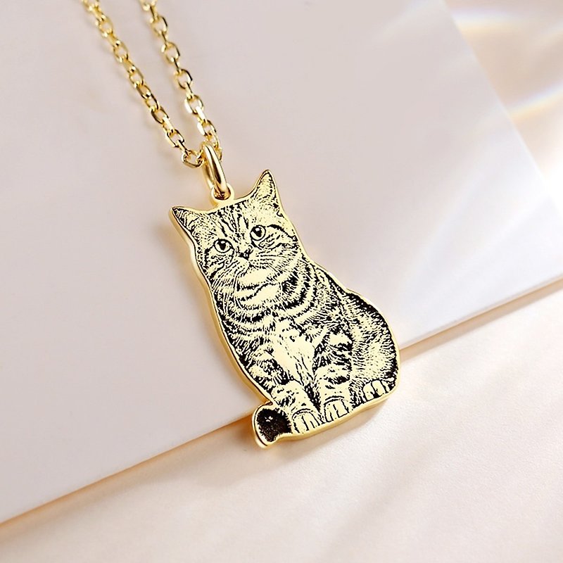 Customized Necklace Letter Kitten Dog Pet Photo Necklace Pendant Birthday Gift - Necklaces - Other Metals Silver