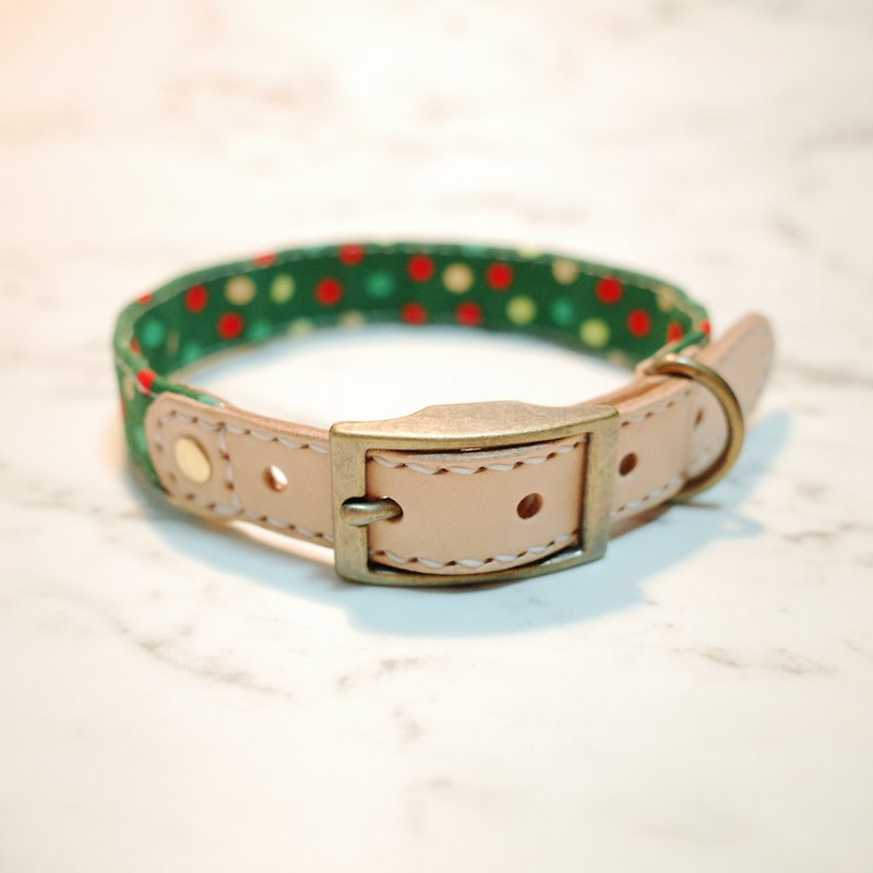 Dog collar M size Christmas green gold lacquer with bells can be purchased with a tag - ปลอกคอ - ผ้าฝ้าย/ผ้าลินิน 