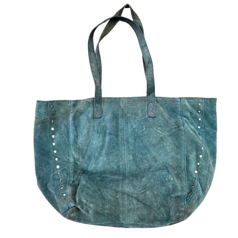 Vintage promod Suede Leather Studded Tote Bag - 側背包/斜背包 - 其他材質 綠色