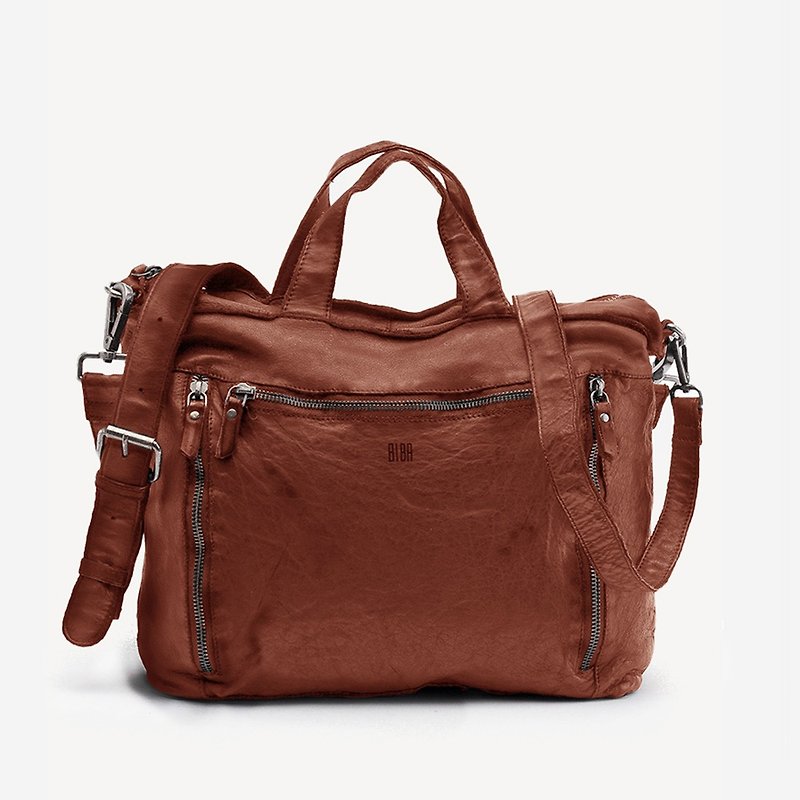 [BIBA Spain] Greenville Gre2l extremely lightweight unisex zipper briefcase | classic Brown - กระเป๋าเอกสาร - หนังแท้ สีนำ้ตาล