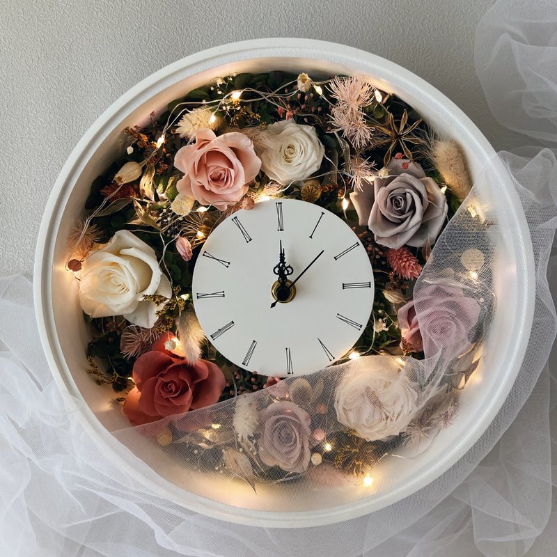 Preserved Flower Romantic Flower Clock - ช่อดอกไม้แห้ง - พืช/ดอกไม้ สึชมพู