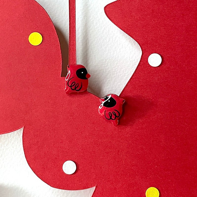 Christmas ornaments Christmas red bird hand-painted hand-made earrings - Earrings & Clip-ons - Plastic Red