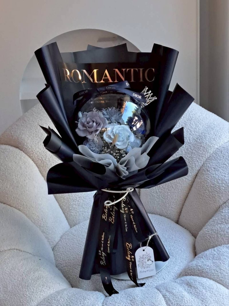 バブルボール プリザーブドフラワーブーケ 黒青 メッセージカード代筆 ドライフラワーブーケ プリザーブドフラワーブーケ - ドライフラワー・ブーケ - 寄せ植え・花 ブラック