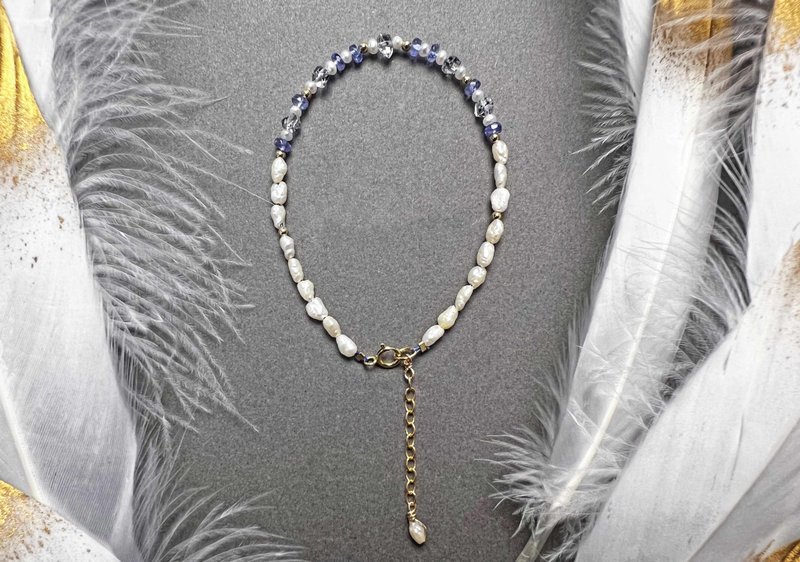 Pure Hand-made 14K gold-covered Tanzanite Shining Diamond Pearl Bracelet  adjust - Bracelets - Gemstone Multicolor