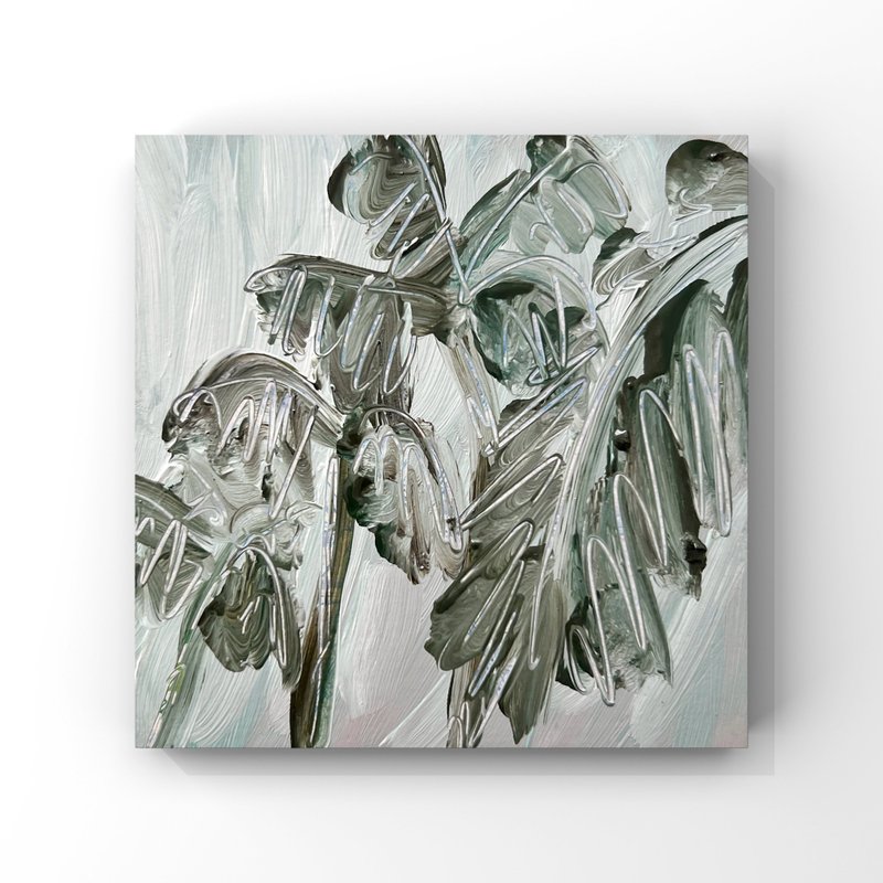 Original Oil Painting Maldives Aesthetic Art Palm Tree Palm Leaf Art Coastal Art - 海報/掛畫/掛布 - 其他材質 多色