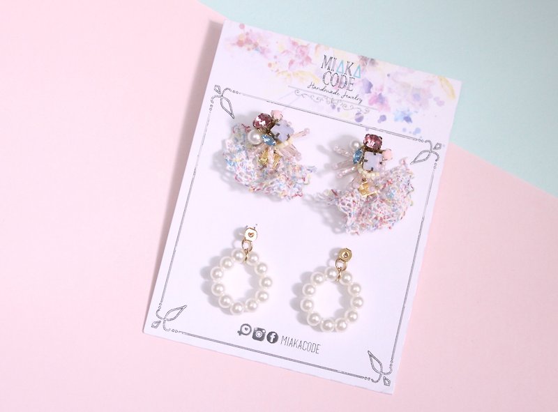 A variety of ways to wear handmade beaded pink series lace pearl earrings / Clip-On - ต่างหู - พืช/ดอกไม้ สึชมพู
