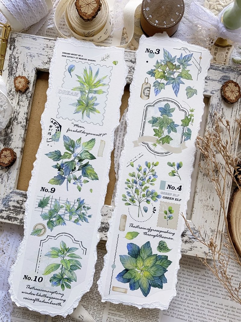 森寂然 復古綠植稿 ユーカリ 観葉植物  PET 和紙膠帶 - 紙膠帶/和紙/PET - 其他材質 綠色