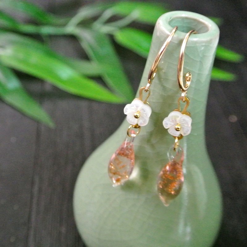 未央耳環(金沙+淡粉) - 耳環/耳夾/耳骨夾 - 銅/黃銅 粉紅色