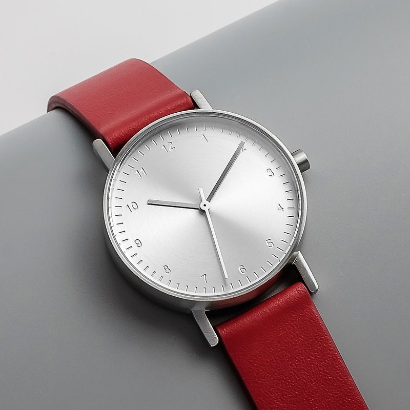 Stainless Steel Women's Watches Red - BIJOUONE B60 Series Silver Case Silver Dial Red Leather Strap Watch