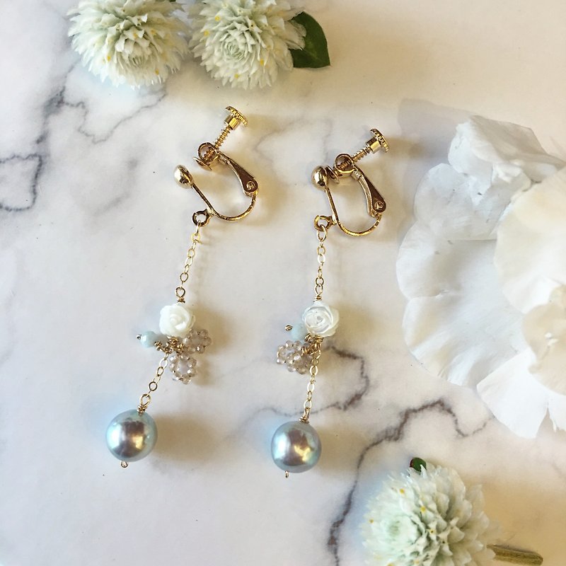 Handmade earrings silver mermaid tears - Earrings & Clip-ons - Pearl Silver