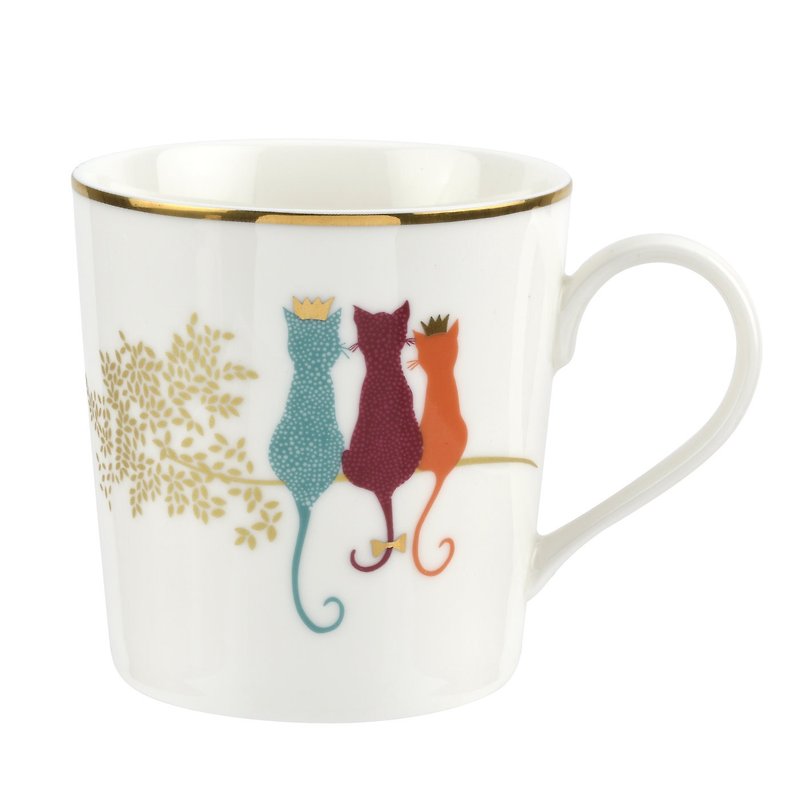 Sara Miller London Piccadilly Feline Friends Mug - แก้วมัค/แก้วกาแฟ - เครื่องลายคราม ขาว